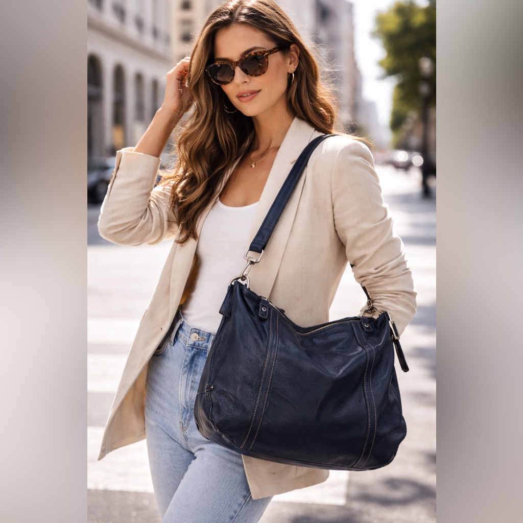 Cole Haan Navy Blue Leather Shoulder & Crossbody Messenger & Shoulder Bag